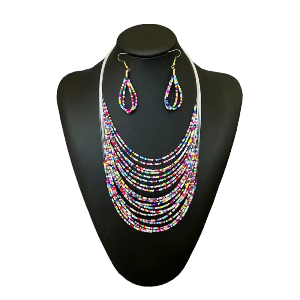 Boho Millet Beads Necklace and Earrings Set